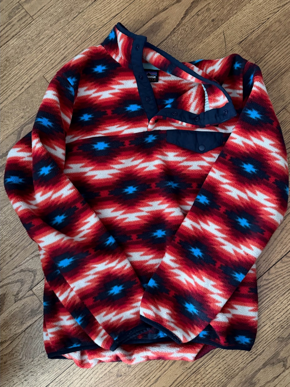 Patagonia Red Aztec-Pattern Pullover Dress with Blue Accents